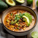 Creamy Taco Soup with Avocado and Lime