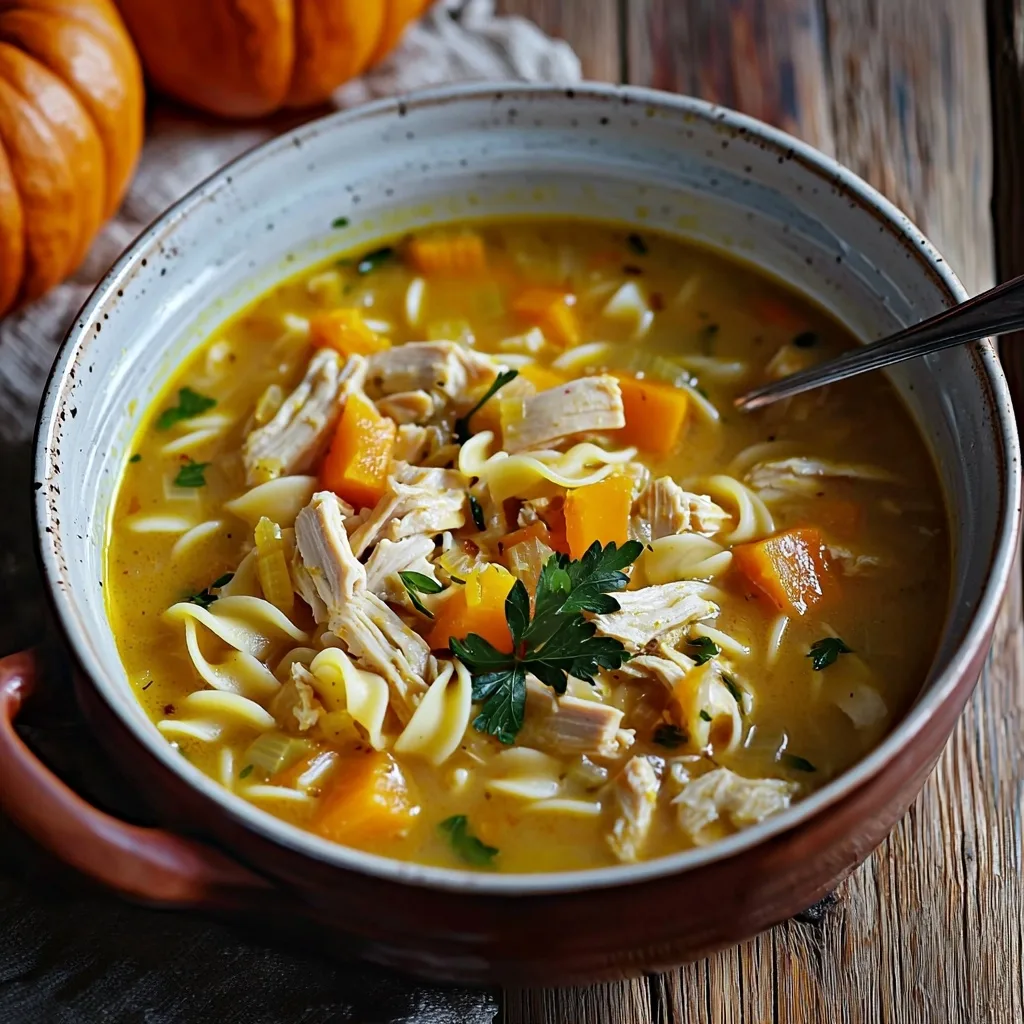 Roasted Pumpkin Chicken Noodle Soup