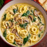 Creamy Chicken, Spinach and Mushroom Tortellini Soup