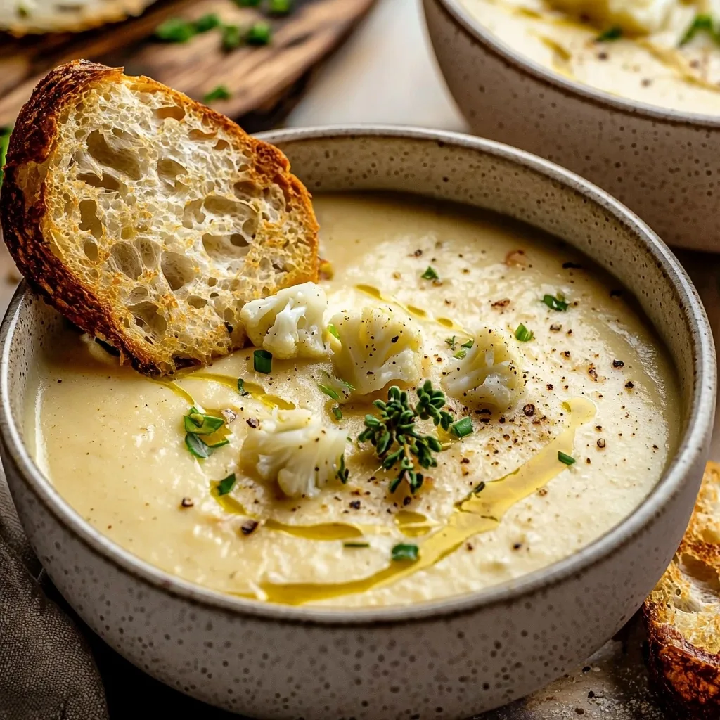 Roasted Garlic Cheddar Cauliflower Soup