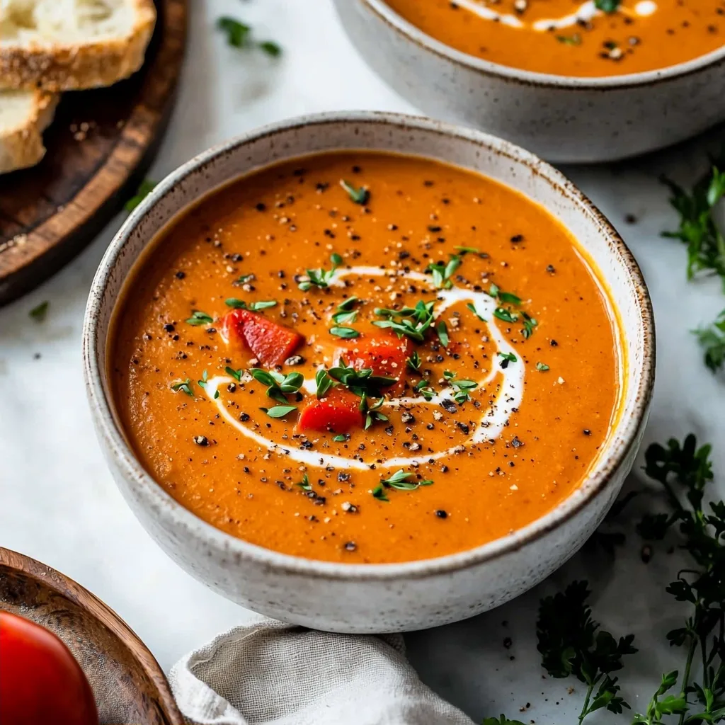 Quick Creamy Roasted Red Pepper Soup (25 Minutes)