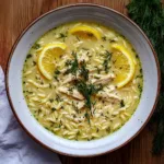 Greek Avgolemono Soup with Chicken, Lemon and Orzo