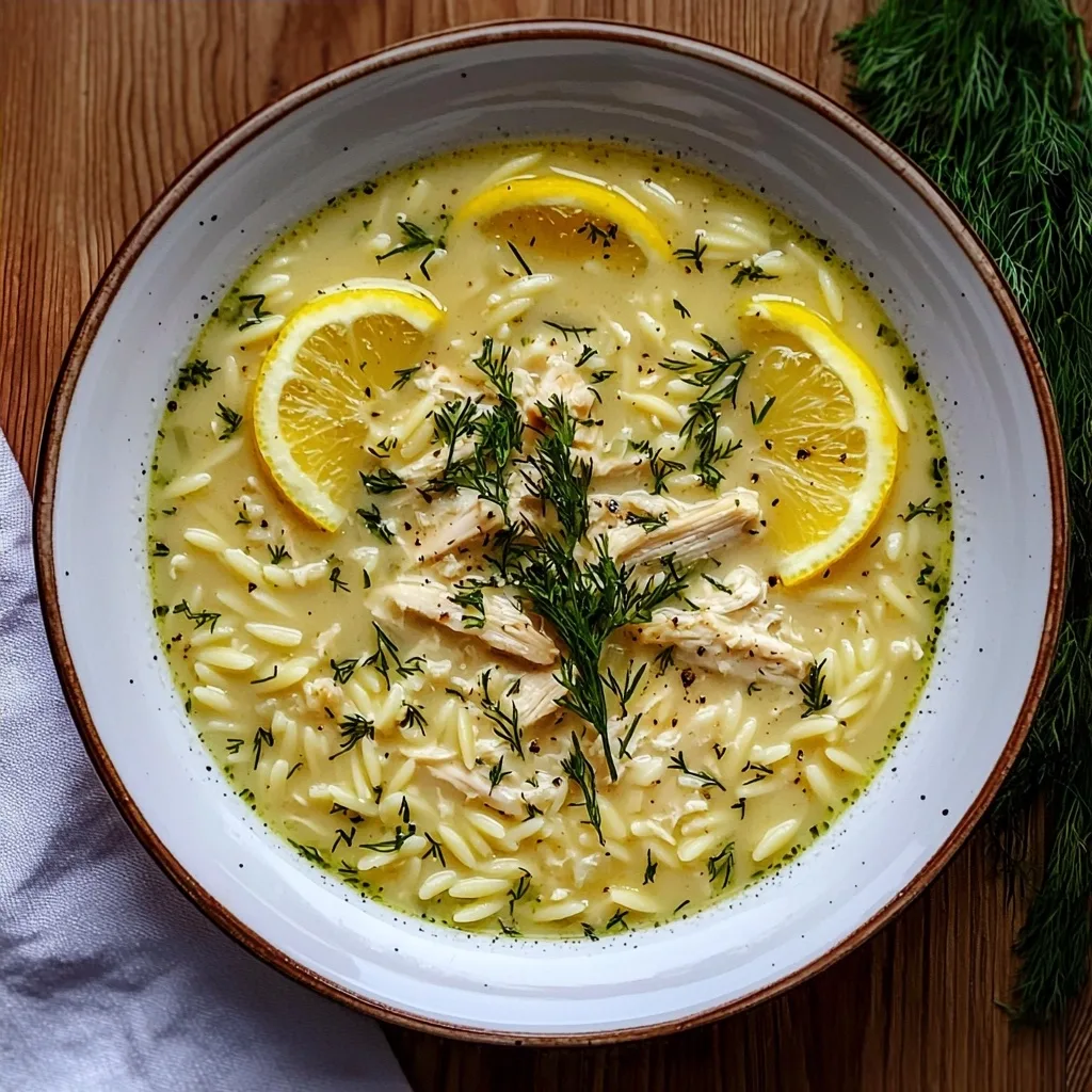 Greek Avgolemono Soup with Chicken, Lemon and Orzo