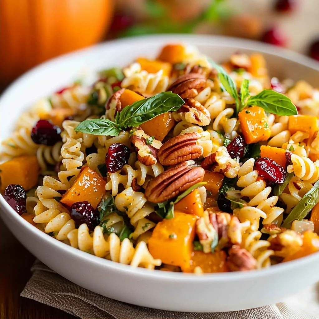 Pasta Salad with Roasted Pumpkin, Pecans, and Cranberries