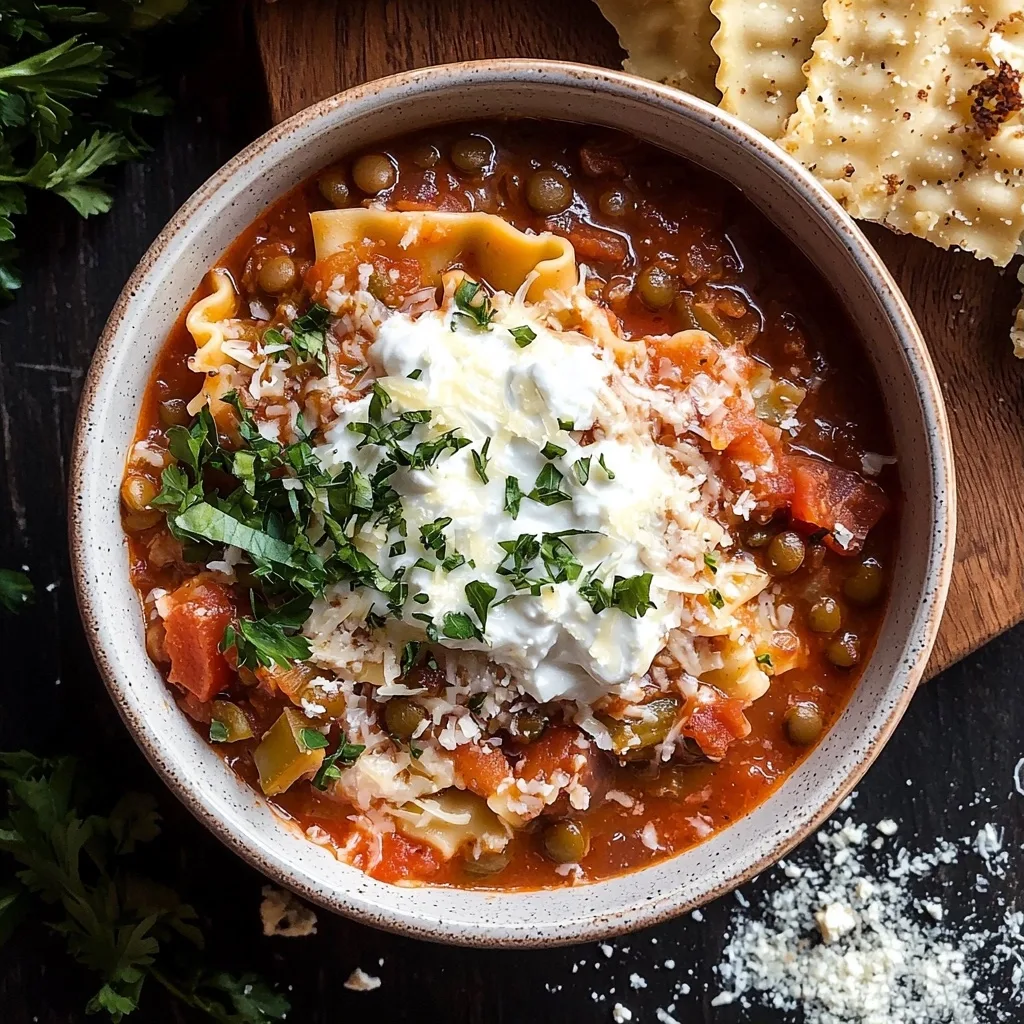 Slow Cooker Vegetarian Lentil Lasagna Soup