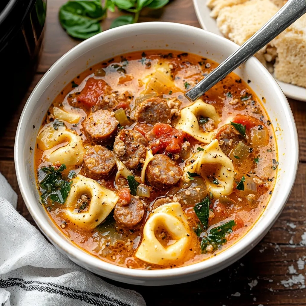Easy Crockpot Sausage & Tortellini Soup