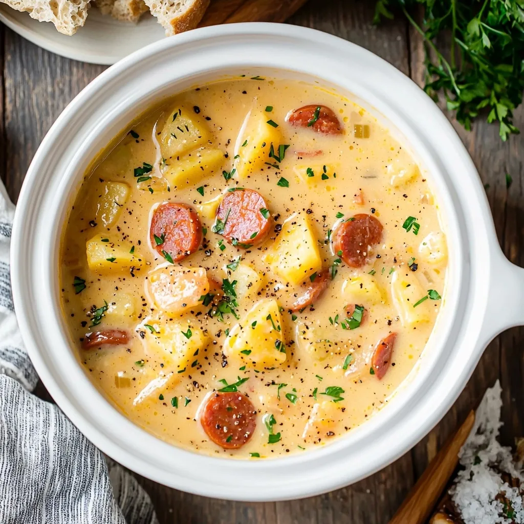 Slow Cooker Cheesy Potato Kielbasa Soup