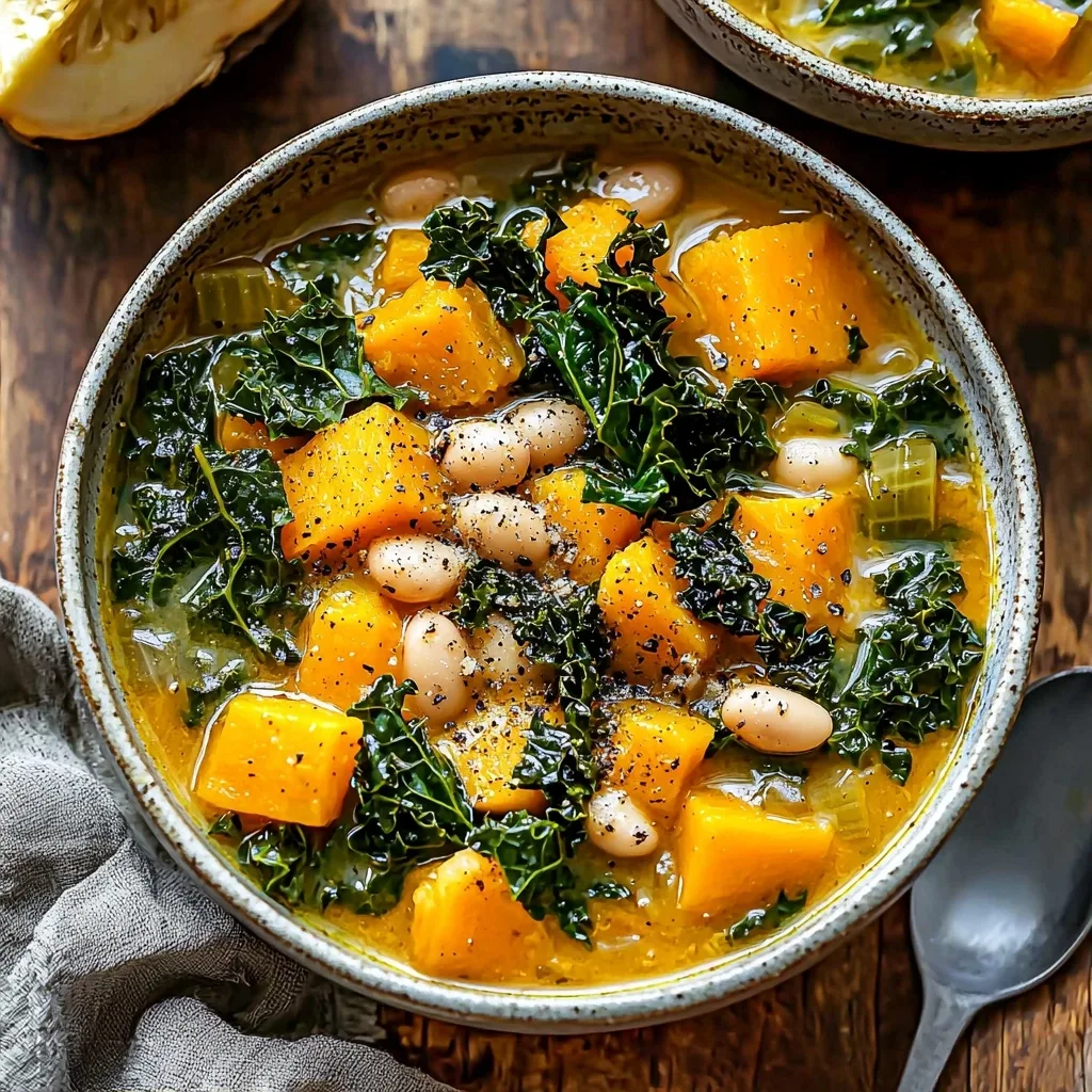 Easy Butternut Squash, Kale and White Bean Soup