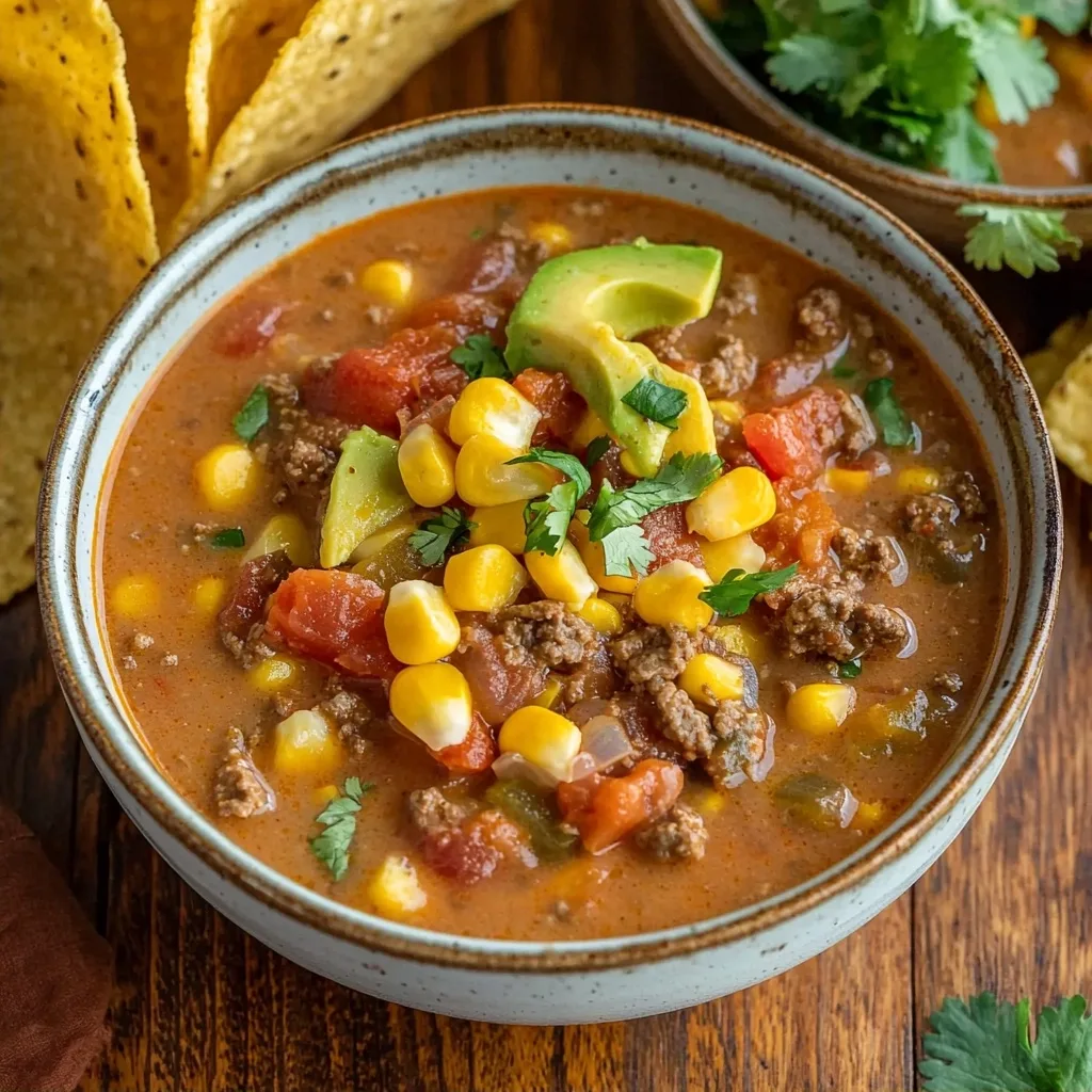 Creamy Beef Taco Soup with Corn