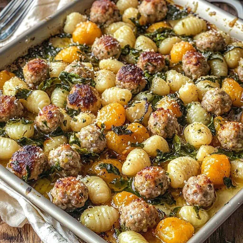 Fall Sheet Pan Gnocchi and Meatballs with Lemon Sauce