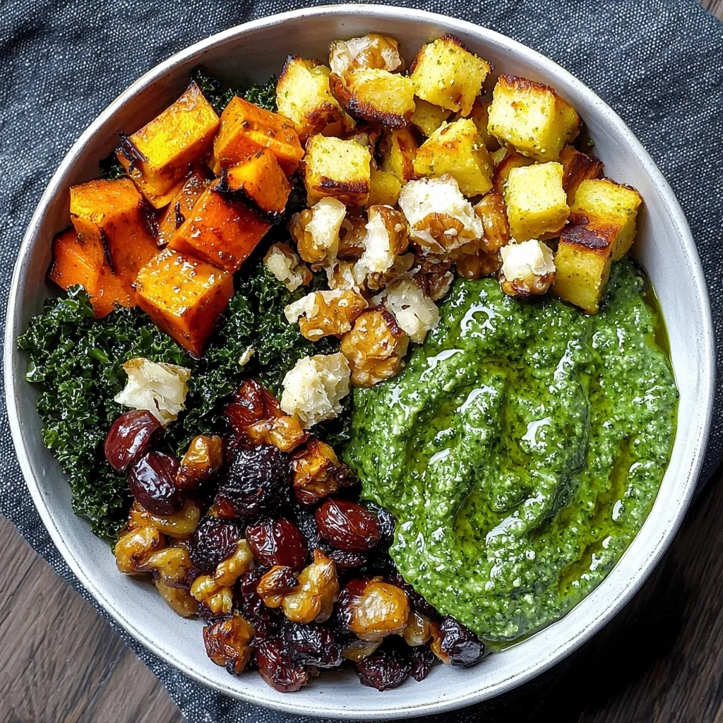 Fall Harvest Buddha Bowl With Kale Pesto Dressing
