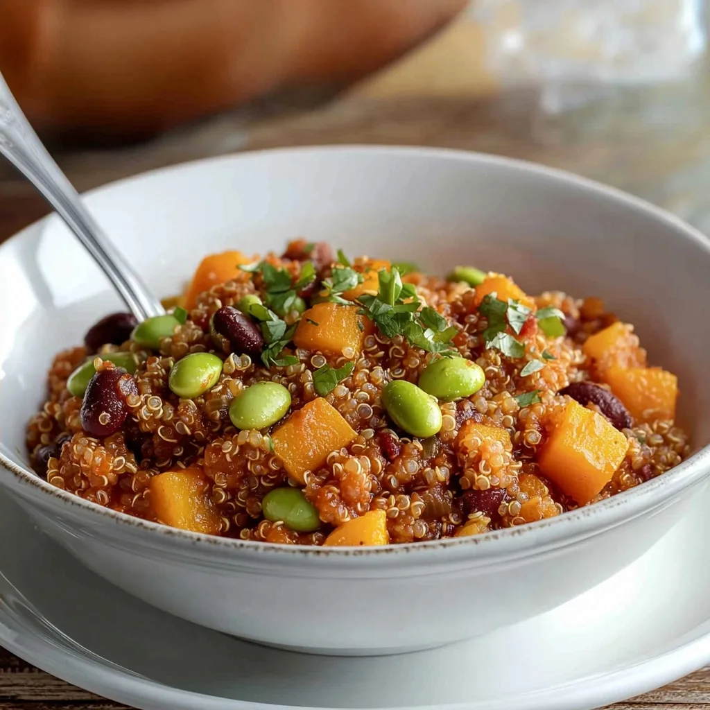 Turkey Quinoa Chili with Butternut Squash and Edamame