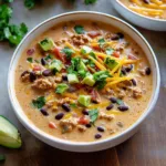 Creamy Taco Soup with Cheese and Green Onions