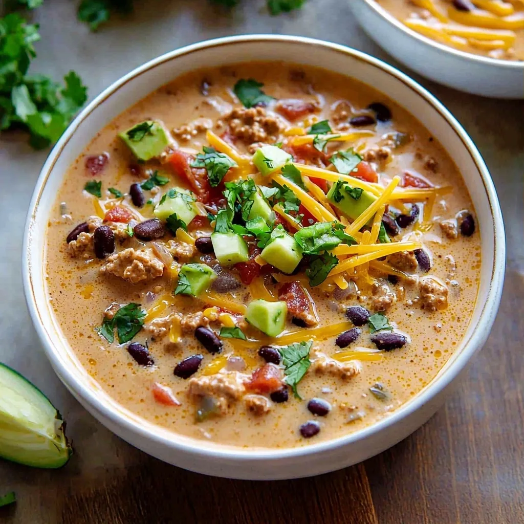 Creamy Taco Soup with Cheese and Green Onions