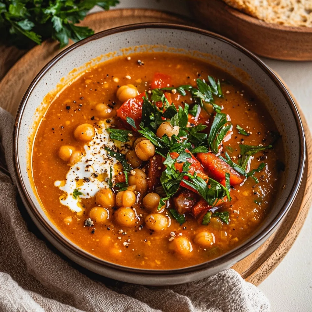 Smoky Mediterranean Chickpea Soup with Roasted Red Peppers