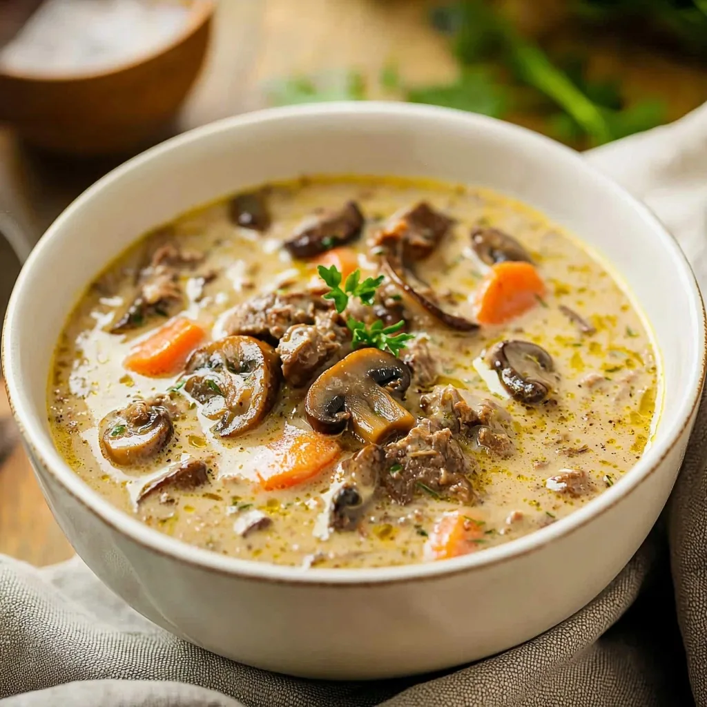 Pressure Cooker Creamy Mushroom Beef Soup