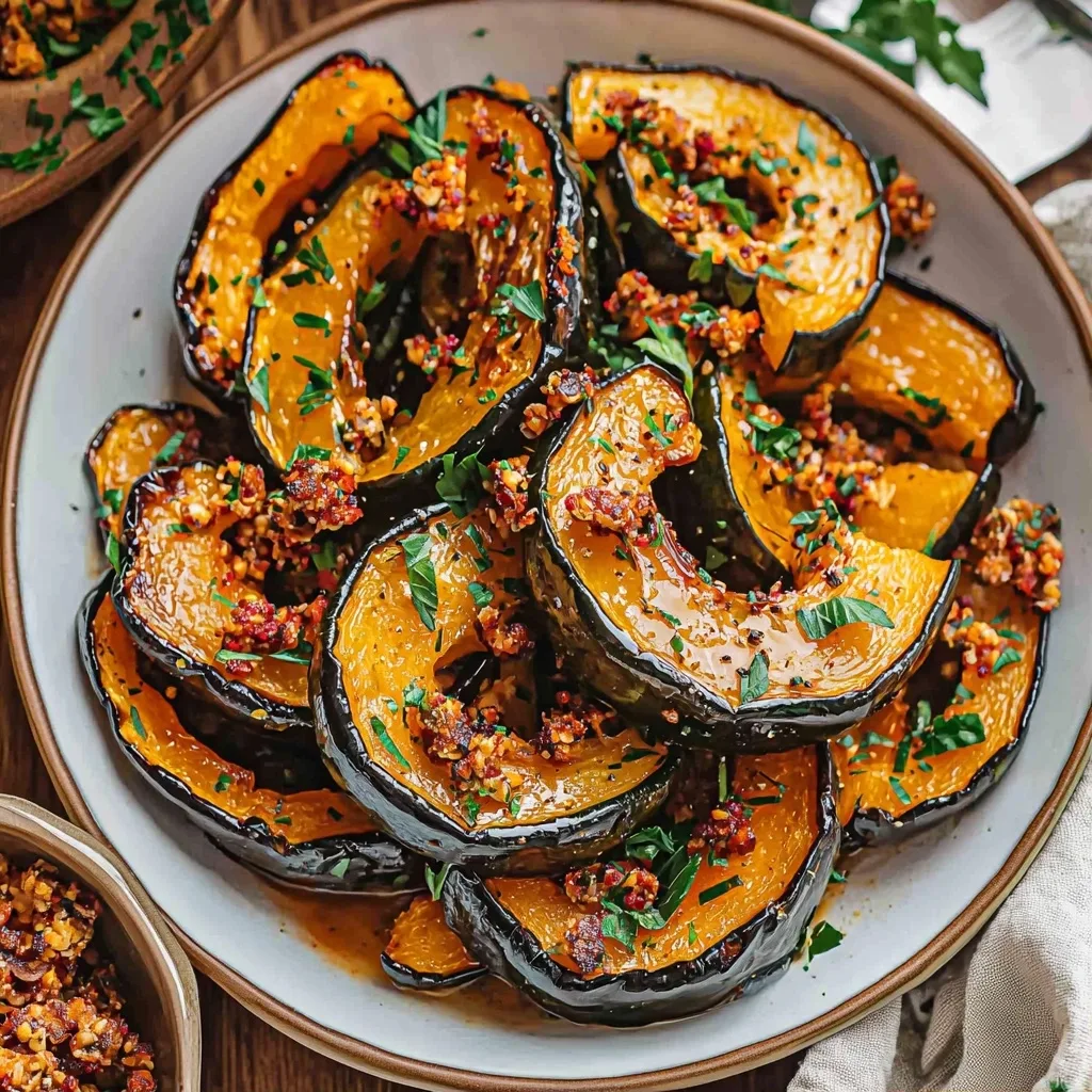 Roasted Acorn Squash Slices With Spicy Sweet Crunchies